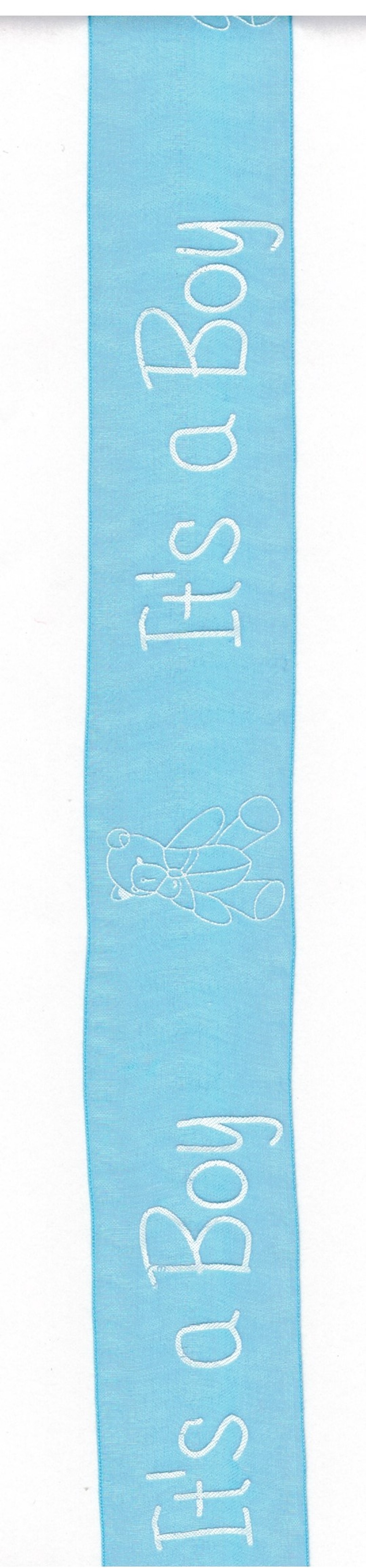 Geschenkband Organza, 4 cm breit, "It`s a Boy" blau - Meterware 