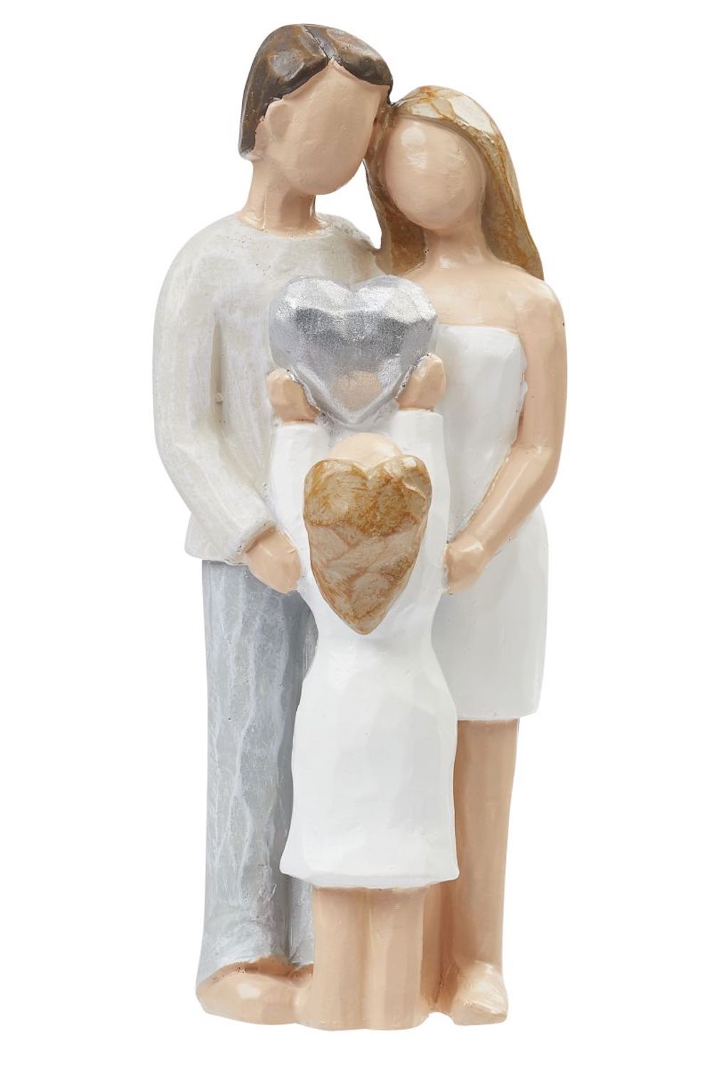 Dekofigur modern Paar mit Kind und silbernem Herz stehend  ca. 8,5 cm