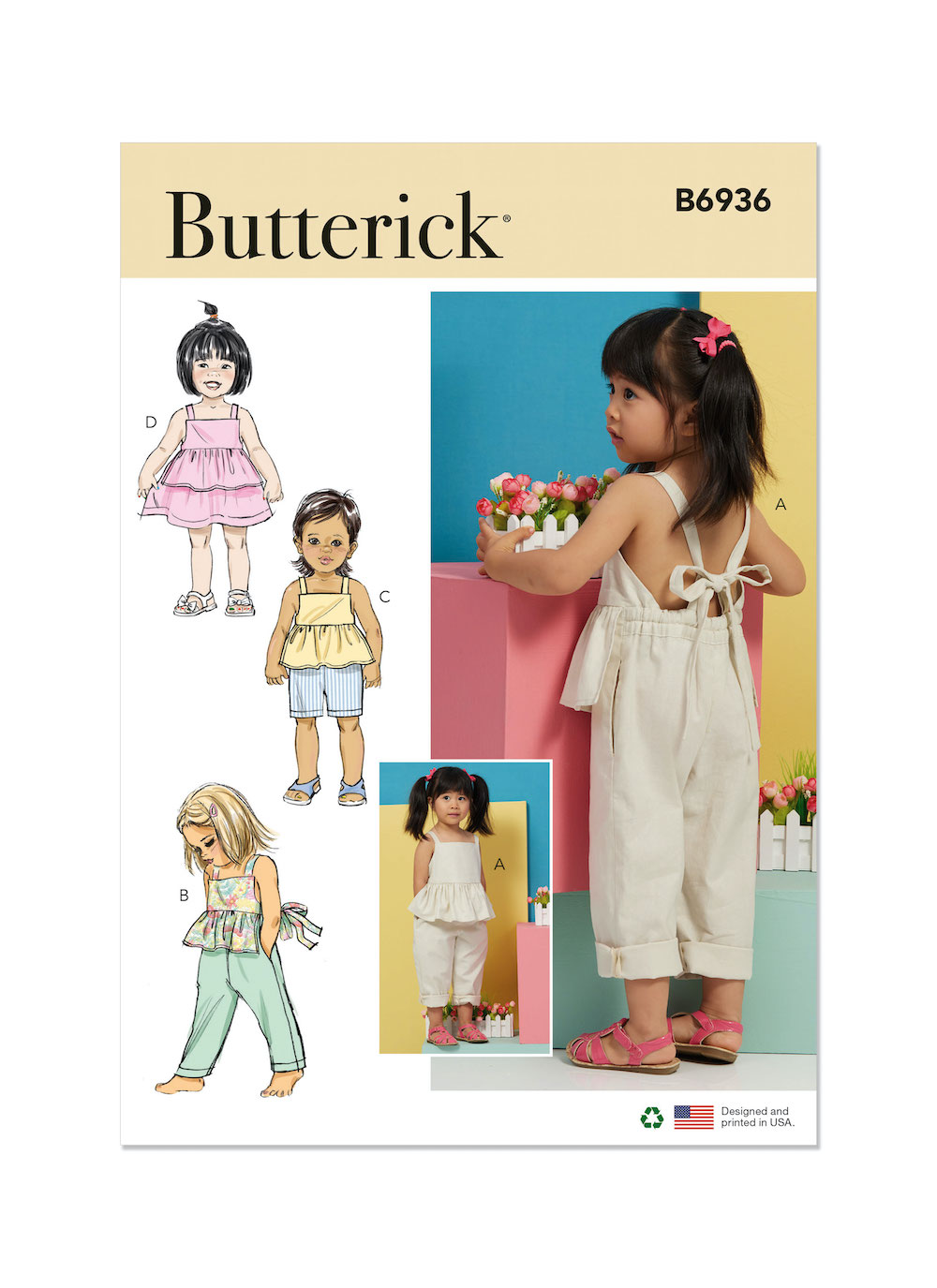 Butterick® Papierschnittmuster Mädchen Kleid Hose Top B6936, Größe A(1/2-1-2-3-4)