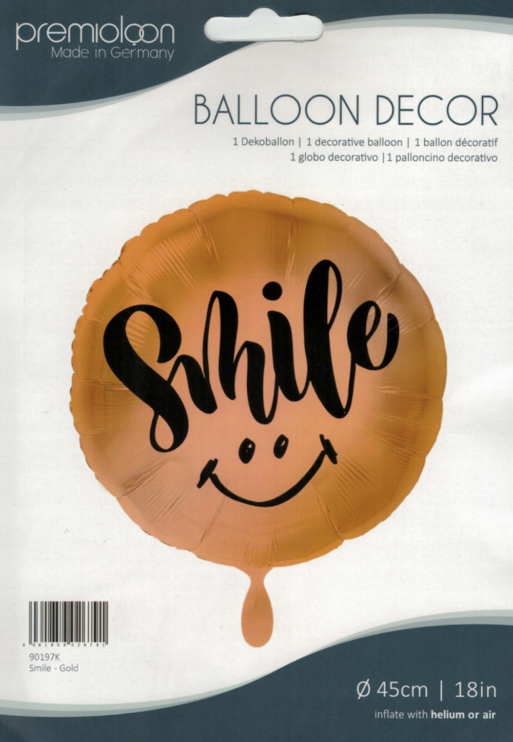Folienballon rund - Smile - Gold - 45cm