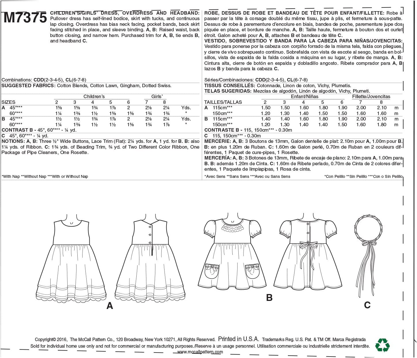 McCall's® Papierschnittmuster Kleid Mädchen M7375