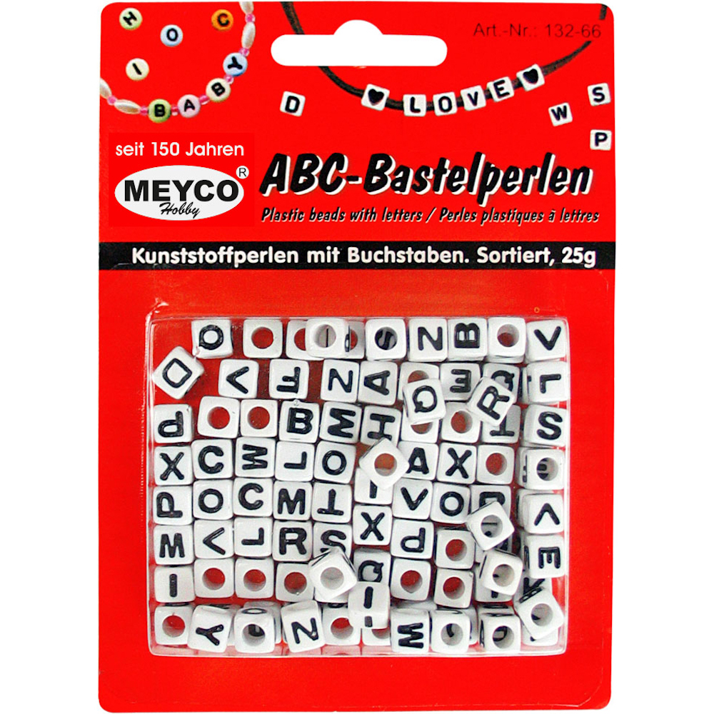 ABC-Kunststoffperlen m.Buchstaben,25g,Würfel, weiß