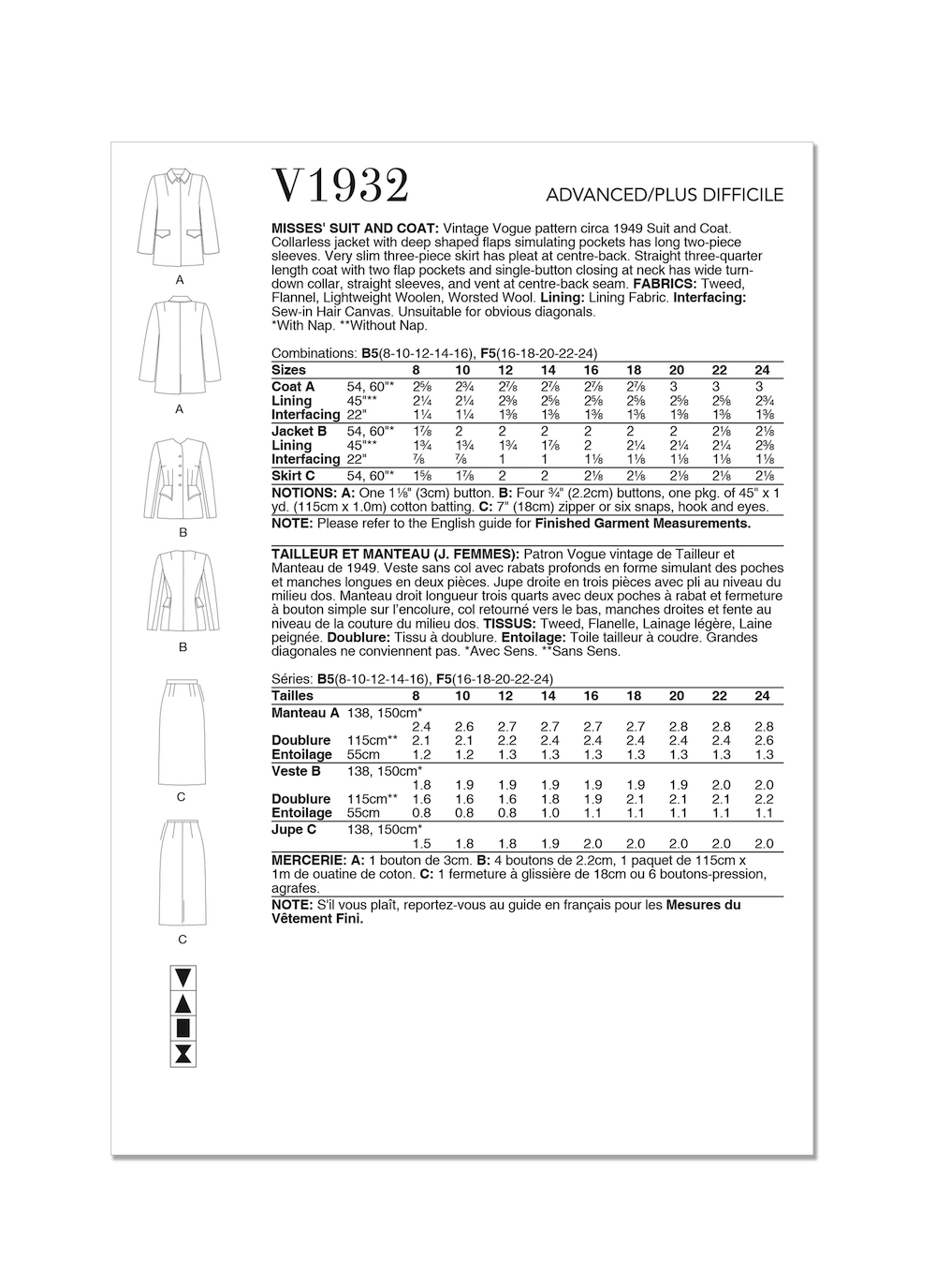 Vogue® Patterns Papierschnittmuster Vintage Damen Kostüm V1932