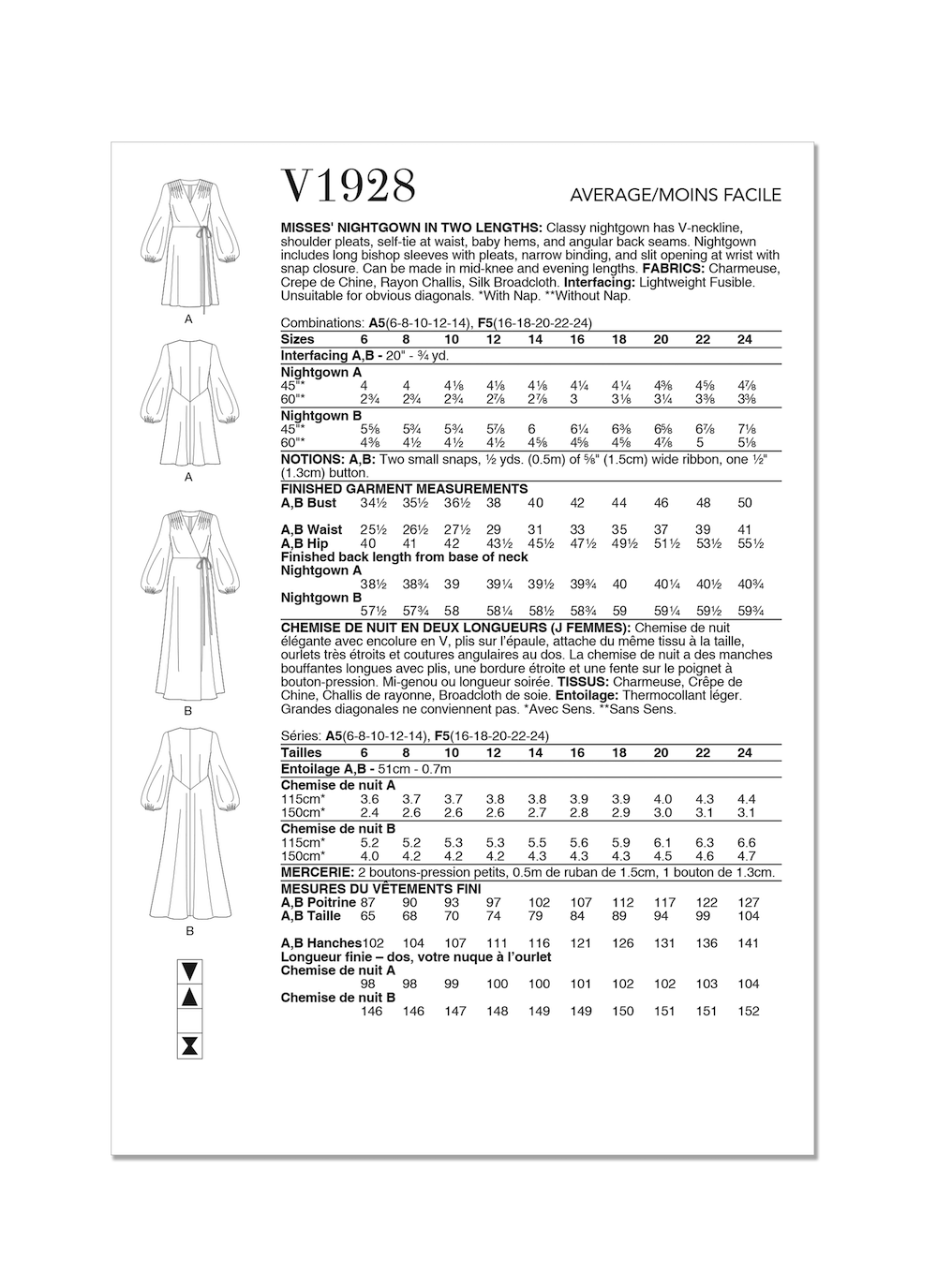 Vogue® Patterns Papierschnittmuster Damen Nachtkleid in zwei Längen V1928