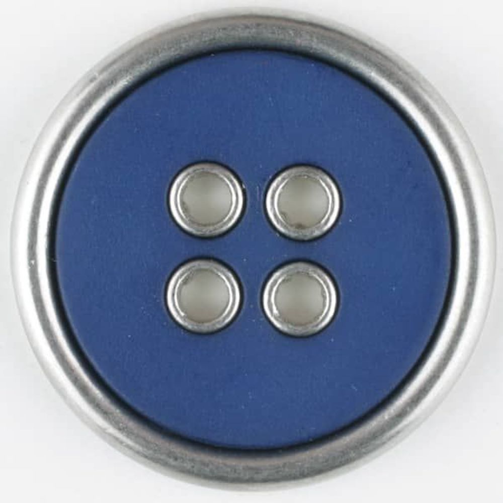 Zweiteiliger Vollmetall-Polyamidknopf mit schmalem silbernem Rand, rund, 4-loch