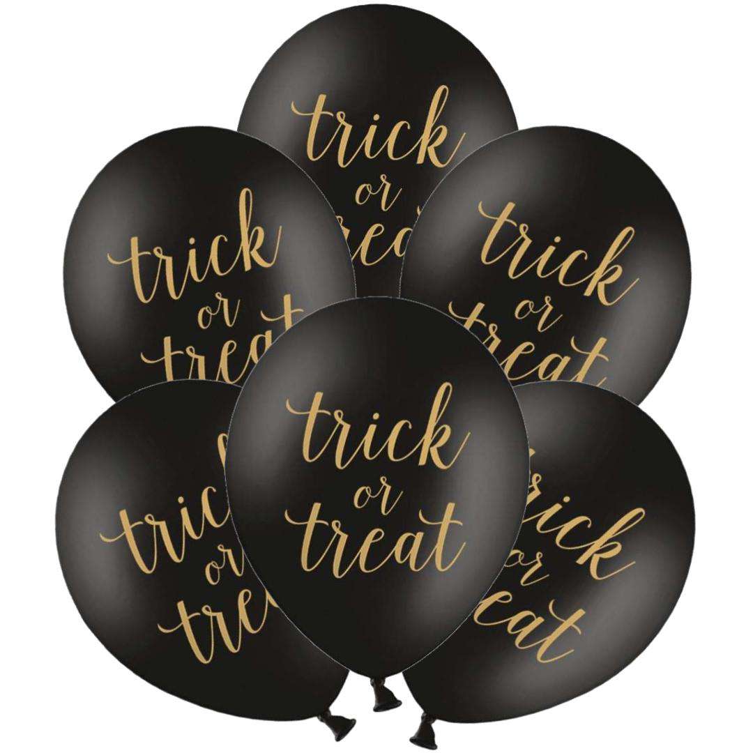 6 Latexballons - Trick or Treat schwarz/gold - 30cm
