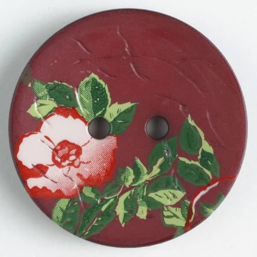 Polyamidknopf mit wunderschönem Rosendekor bedruckt, 2 Loch