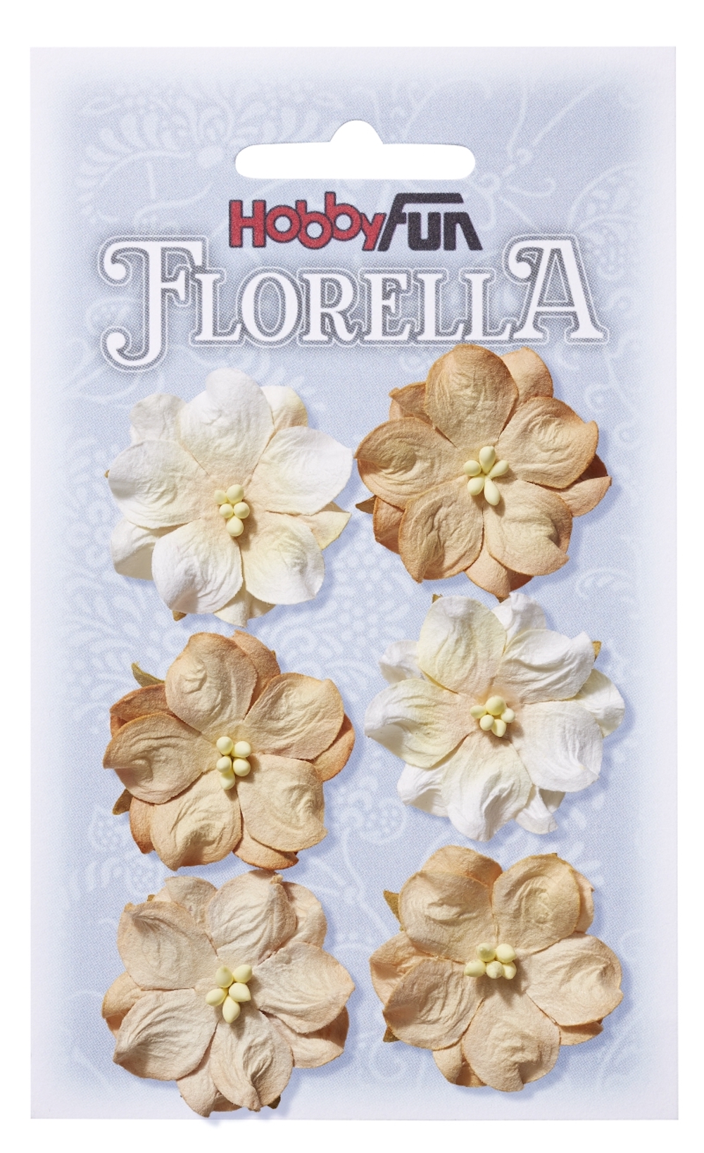 FLORELLA-Blüten aus Maulbeer-Papier 3,5 cm, beige, Btl. à 6 St.