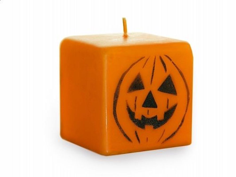 Halloween Kürbis-Kerze, quadratisch, 7cm, matt orange, 1 Stück