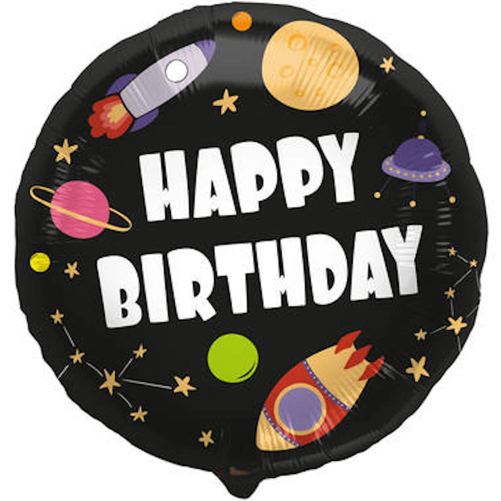 Folienballon rund Geburtstag 'Happy Birthday' Rakete - 45 cm 