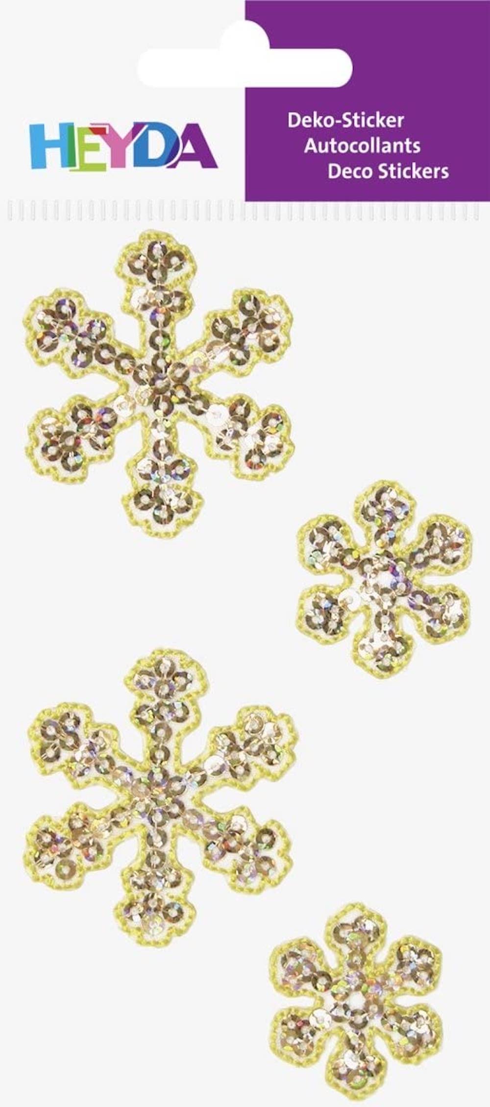 Textilsticker Eiskristalle gold mit Glitzerpailletten, 2,5 - 4 cm,  