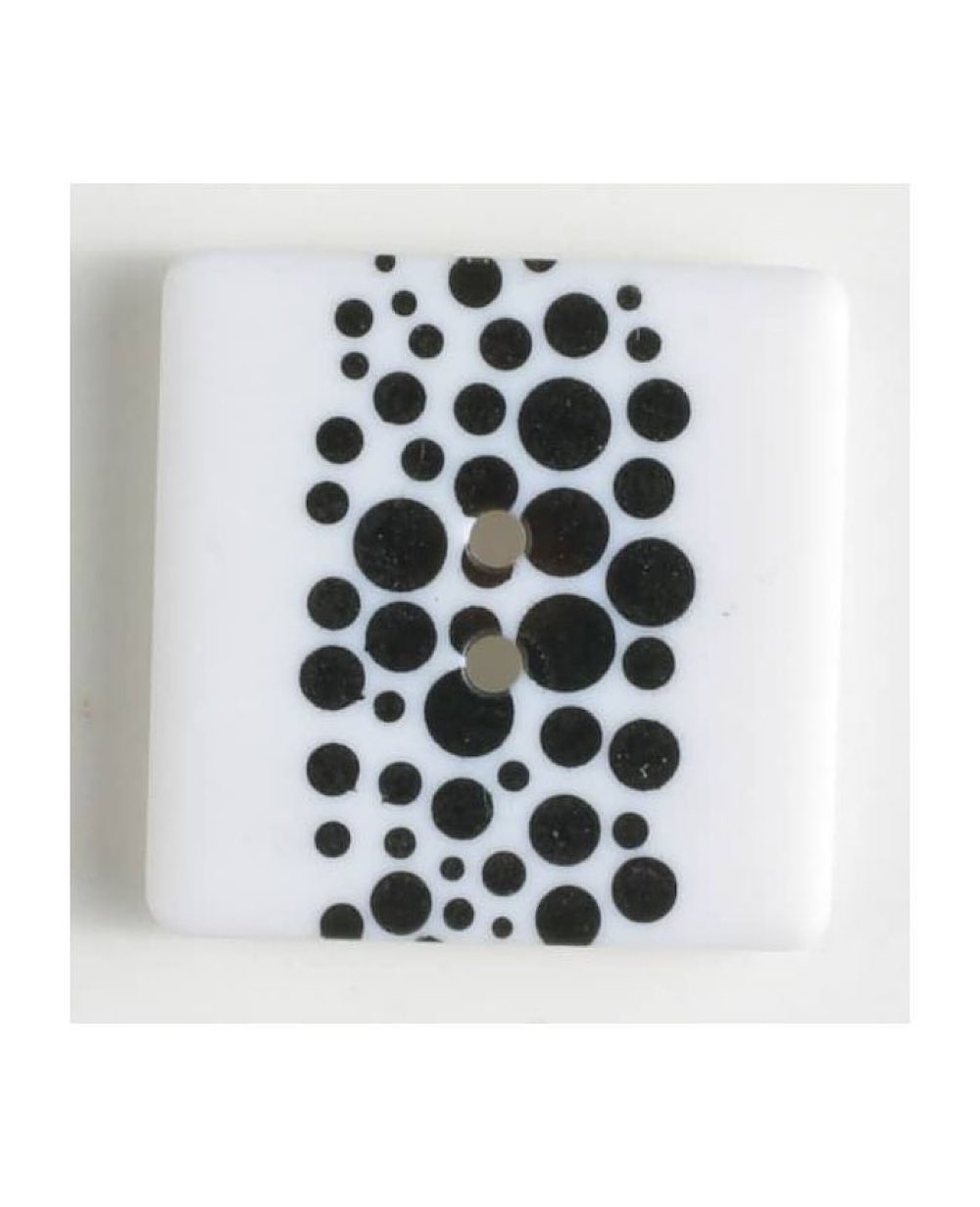 Polyamidknopf bedruckt, rechteckig, schwarze Punkte auf weißem Hintergrund, 2-Loch