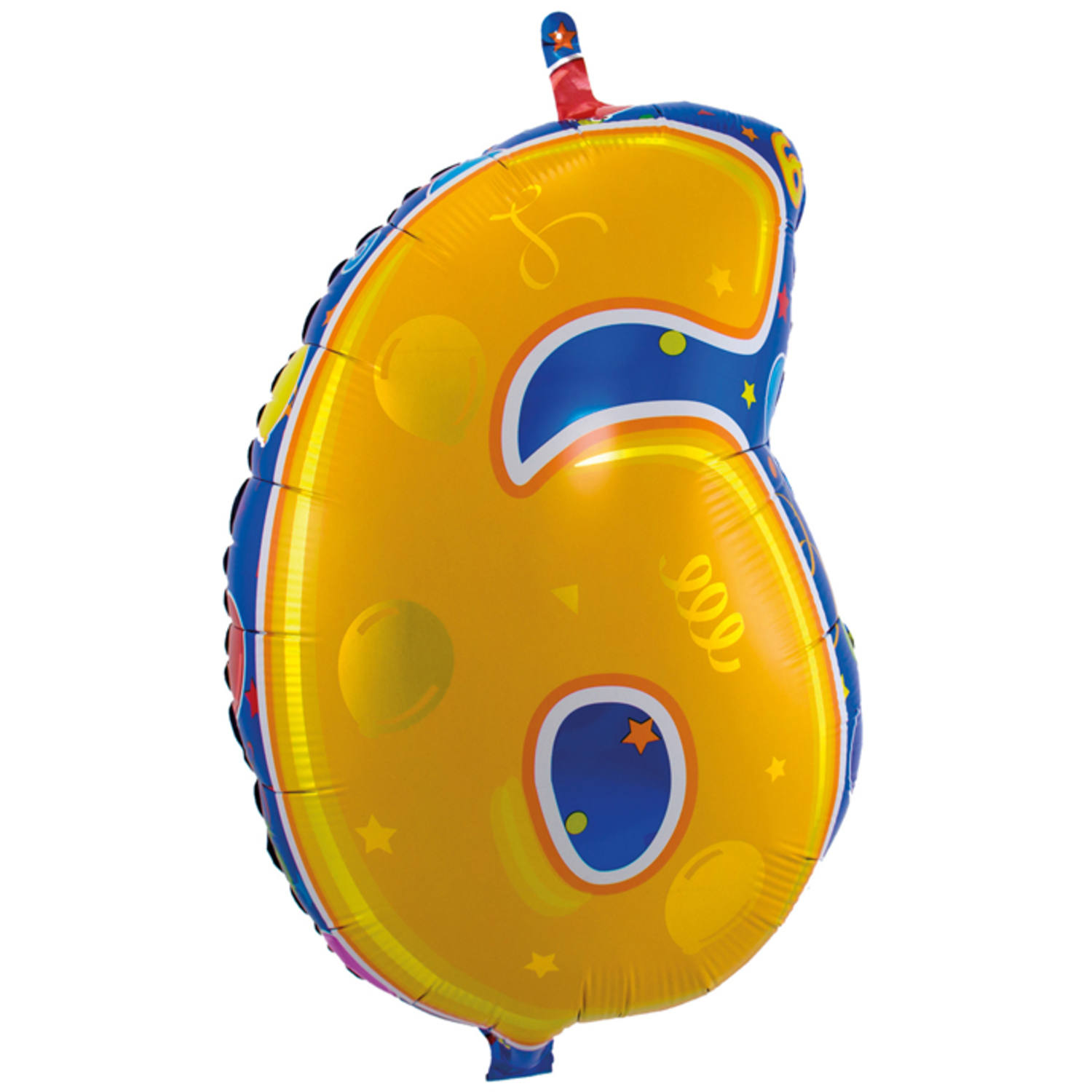 Folienballon  Zahl 6  - gelb/blau - 56cm (Unverpackt)