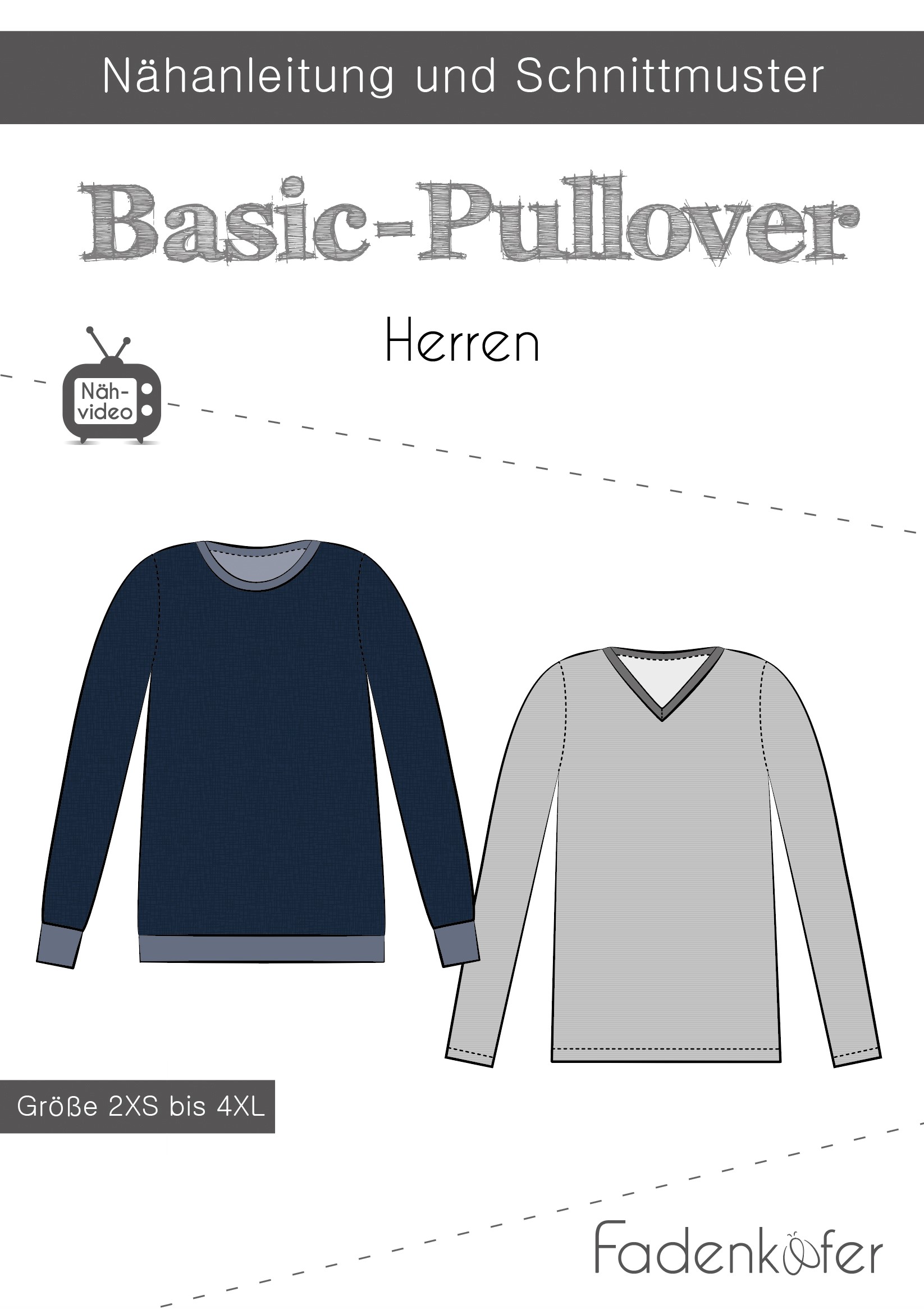 Papierschnittmuster Basic-Pullover Herren - Gr. 2XS-4XL - Nähanleitung und Schnittmuster von Fadenkäfer