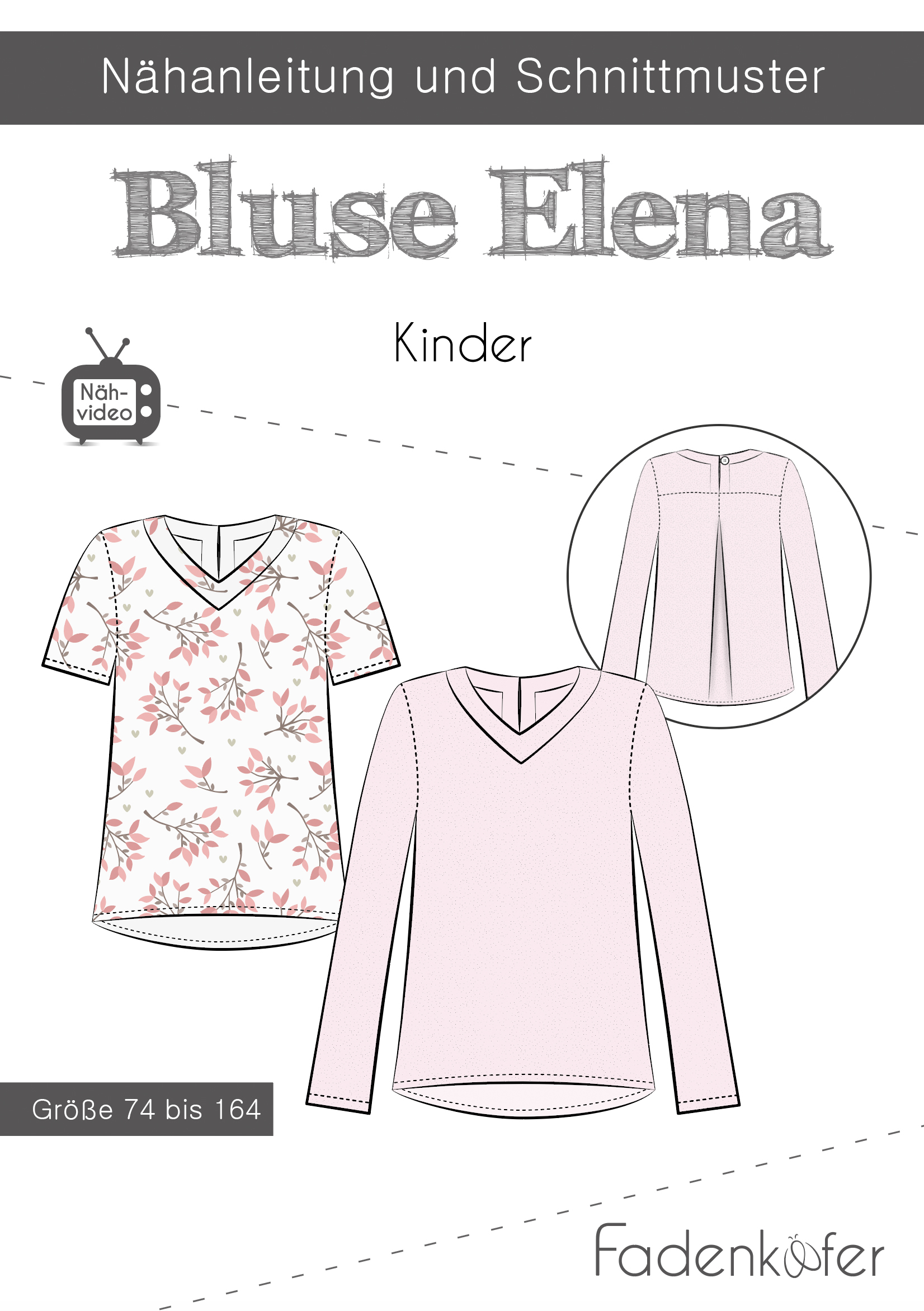 Papierschnittmuster Bluse Elena Kinder - Gr. 74-164 - Nähanleitung und Schnittmuster von Fadenkäfer 