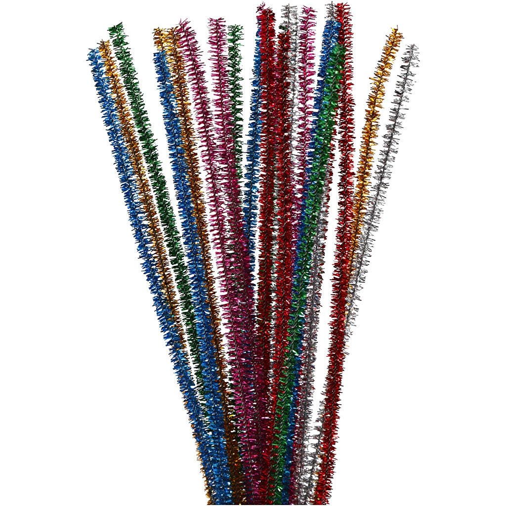 Pfeifenreiniger, L: 30 cm, Dicke 6 mm, Glitter, Kräftige Farben, 24 Stk/ 1 Pck