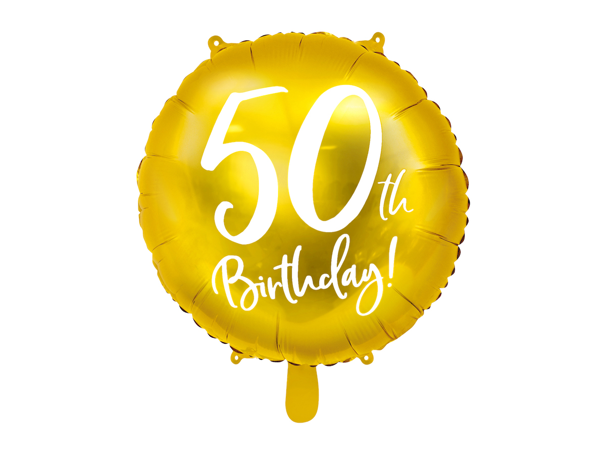 Folien-Luftballon Birthday, in Goldfarbe, 45cm, rund, 1 Stück