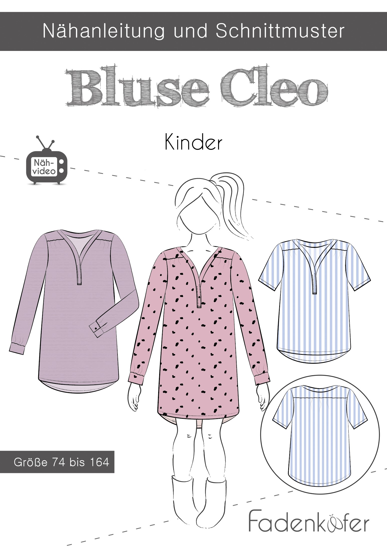 Papierschnittmuster Bluse Cleo Kinder - Gr. 74-164 - Nähanleitung und Schnittmuster von Fadenkäfer 