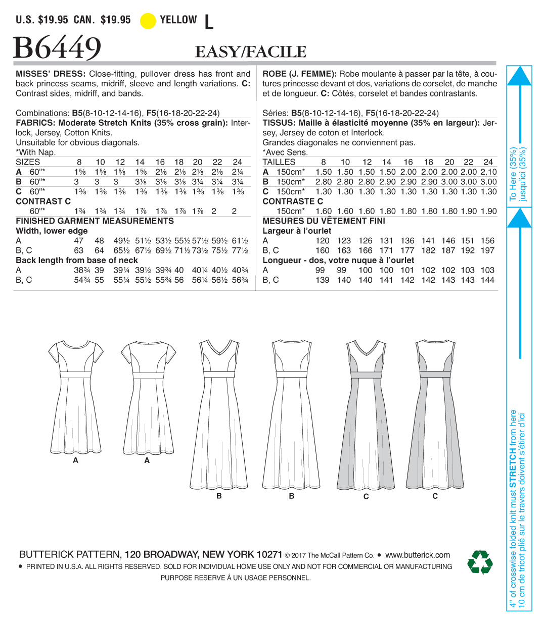 Butterick® Papierschnittmuster Kleid Damen B6449, Größe B5