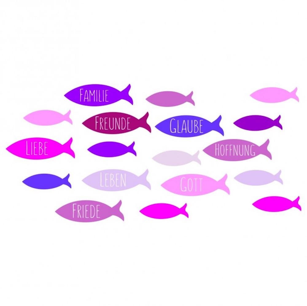 Wachsdekor, Fische / Familie,Freunde,Glaube,Liebe, 80 x 60 mm, 1 Stk.,  pink