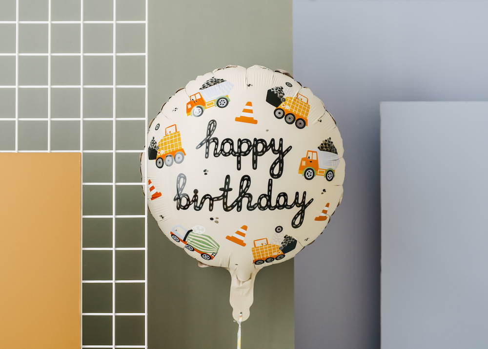 Folienballon - Happy Birthday Baustelle, 45cm, 1 Stück