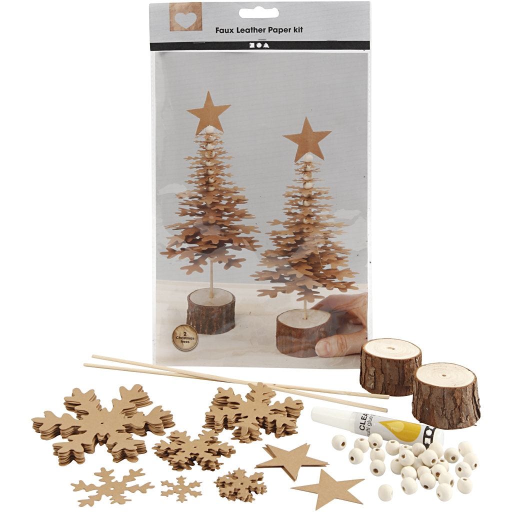 Materialset Weihnachtsbäume Lederpapier Natur, Stärke: 0,55 mm, 1 Set