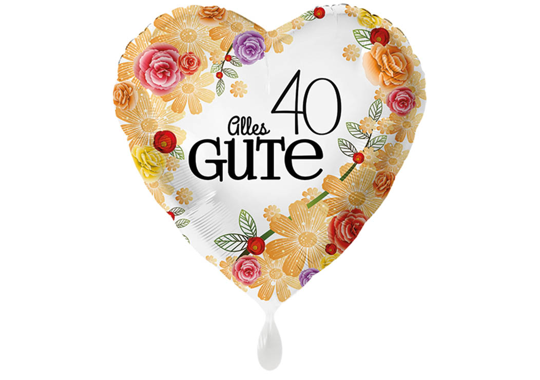 Folienballon Herz - Alles Gute 40 - Blumen 