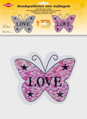 Applikation groß - aufbügelbar Wendepailletten Schmetterling ca. 22 x 18 cm, 1 Stck. 