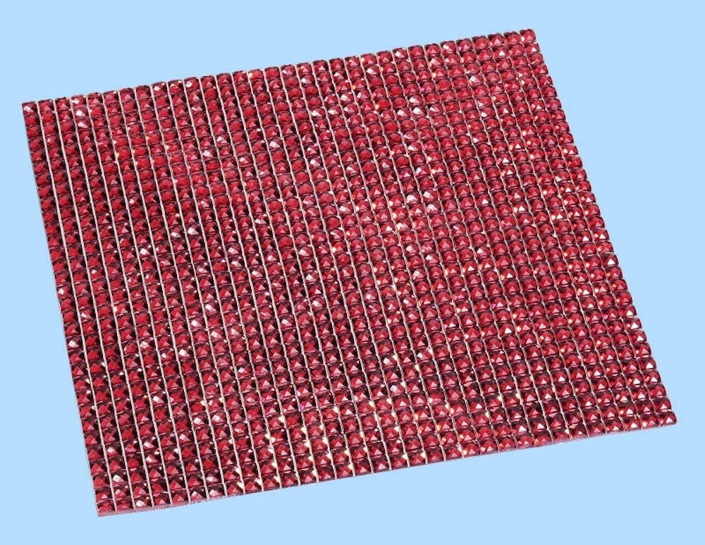 Kristall-Matten 10x10cm, Strasssteine selbstklebend, 3mm, Rot