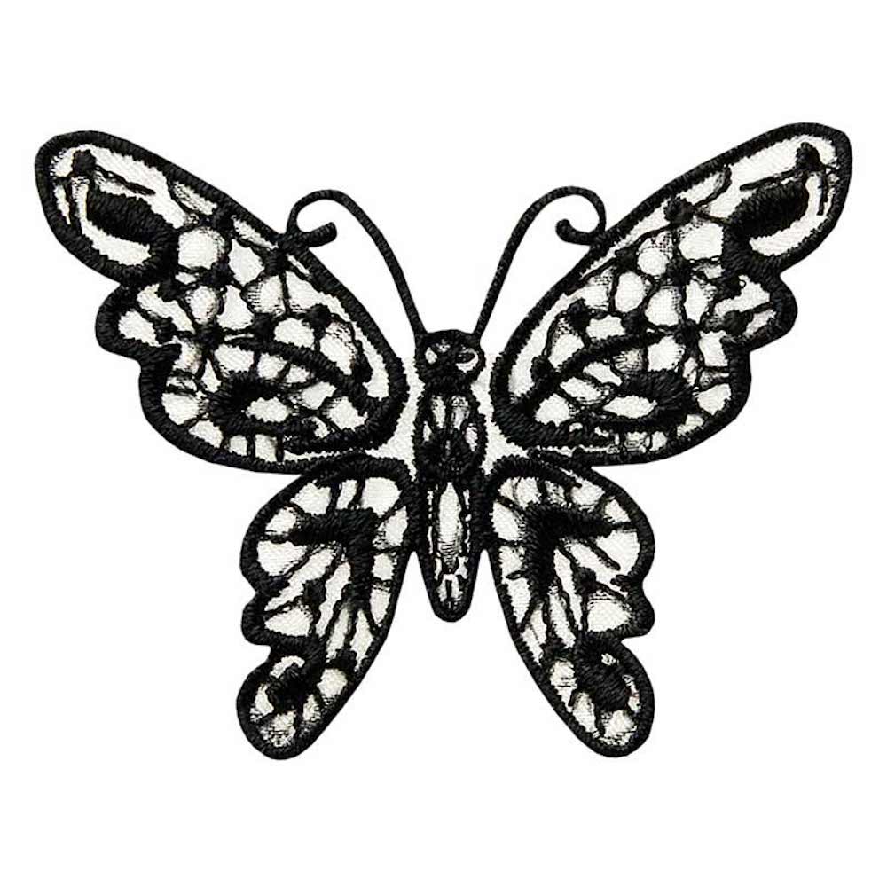 Applikation - aufbügelbar, Schmetterling, Spitze schwarz, 6,5x8,5cm, 1 Stück