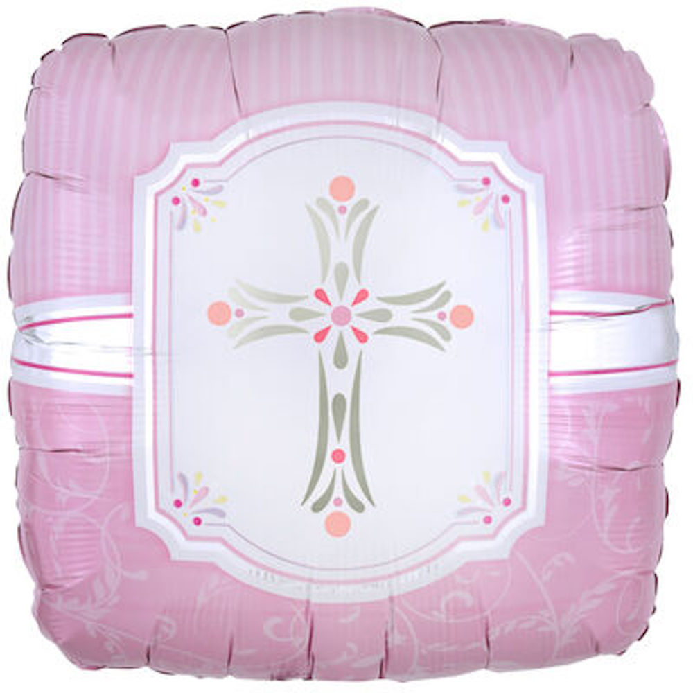 Folienballon eckig - Kreuz rosa - 43cm 