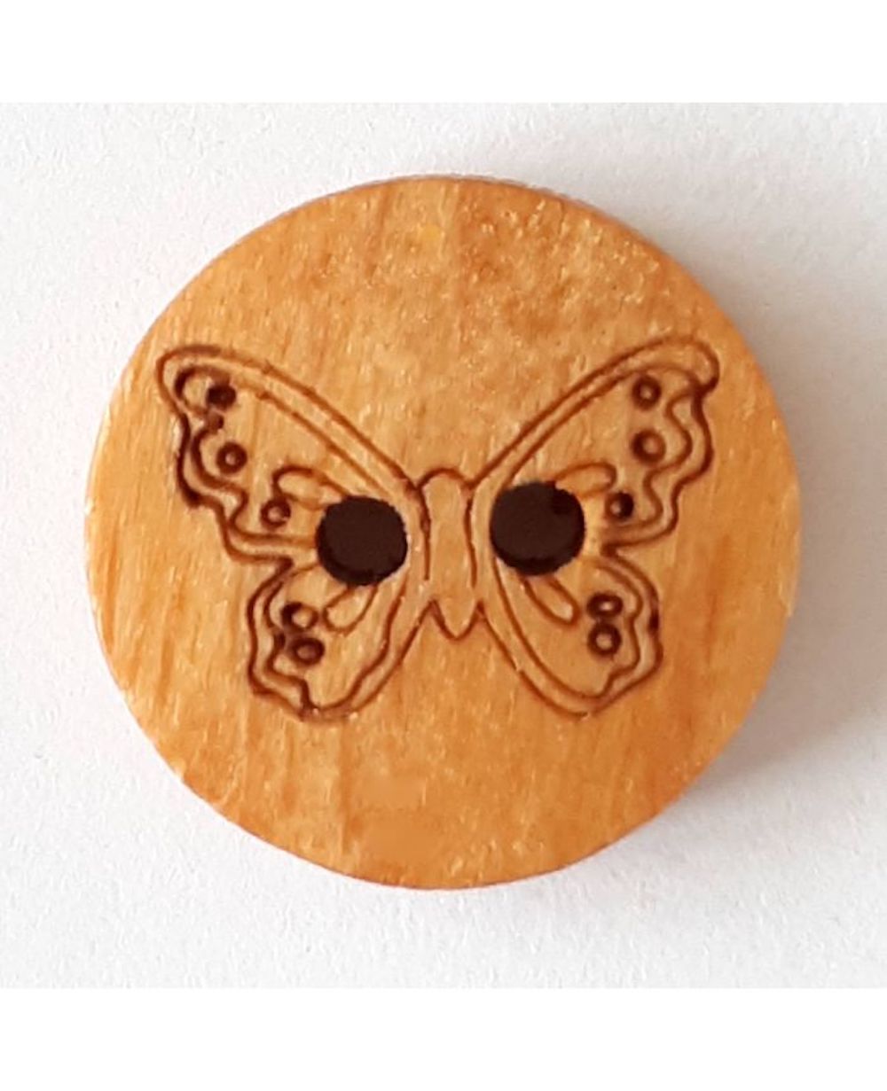 Kinderknopf Holz Schmetterling mit 2 Löchern , 1 Stück