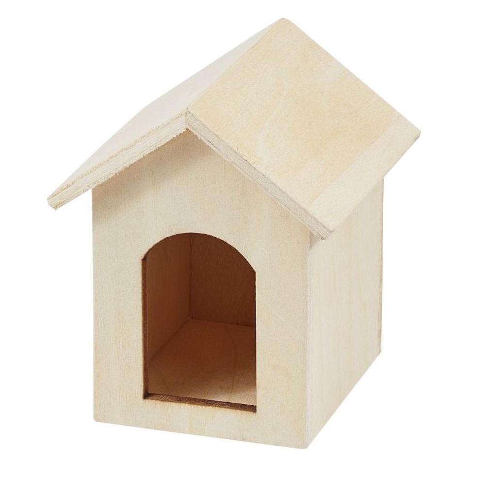 Miniatur Hundehütte, 3,8x5,5x4,2cm, natur, Holz, 1 Stück