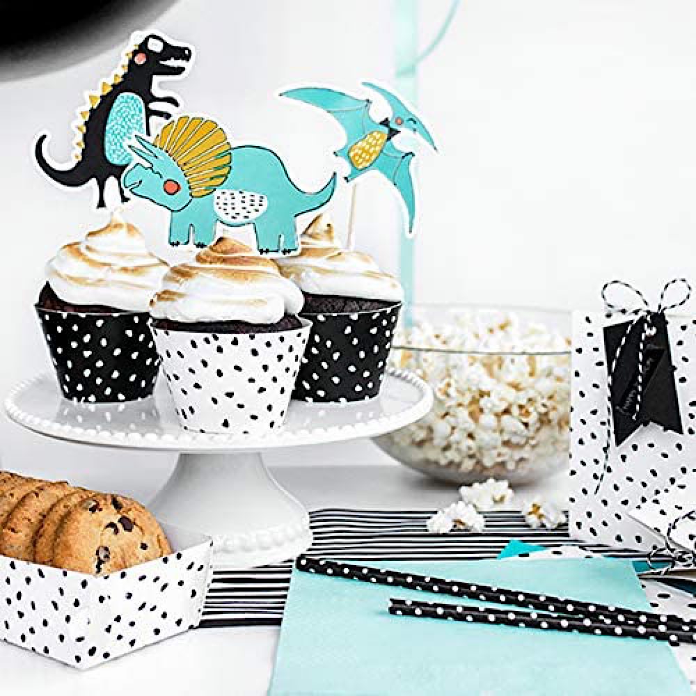 6 Cupcake Wrapper Dinoparty "schwarz/weiss"