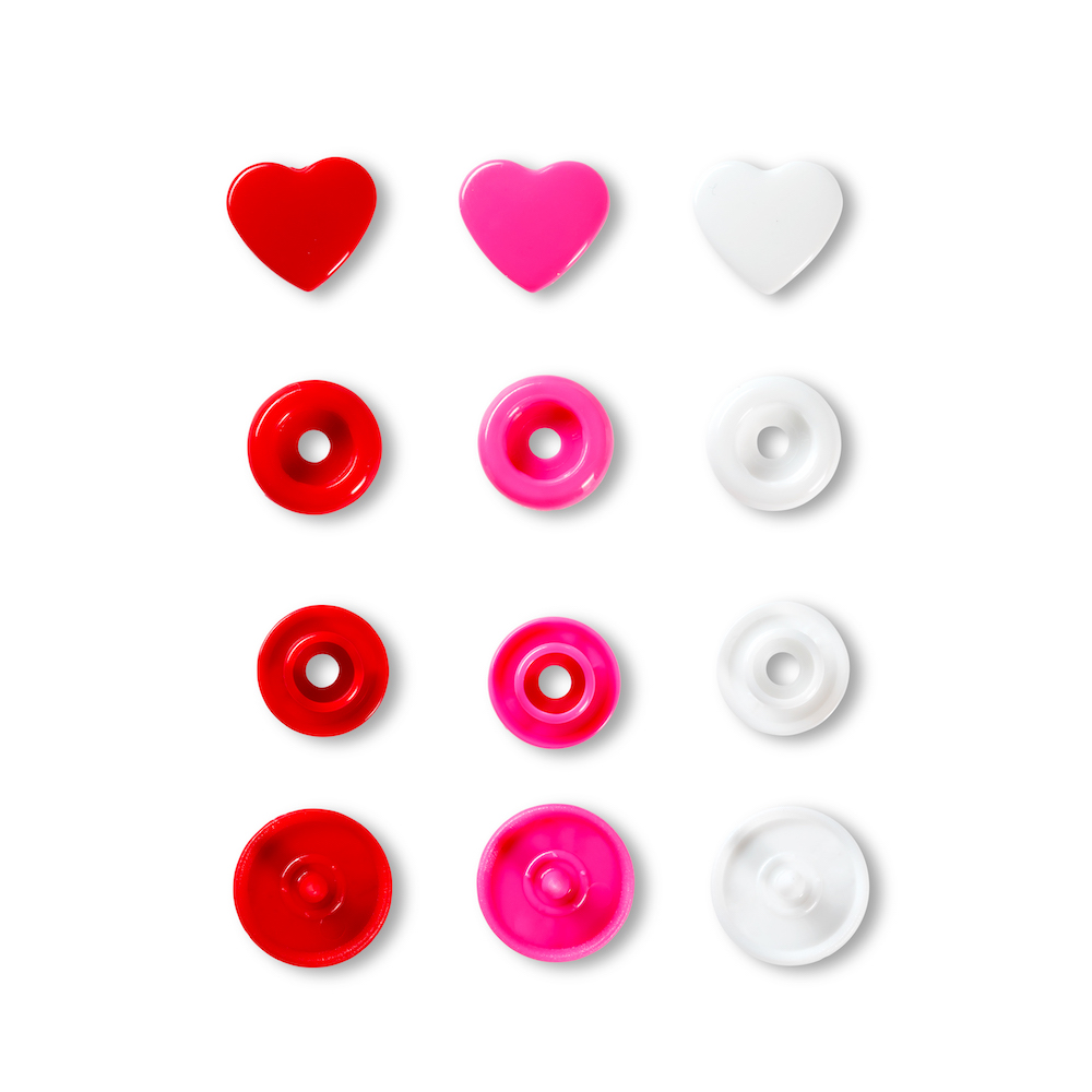 Druckknopf Color, Prym Love, Herz, 12,4mm, rot/weiß/pink, 30 Stk.