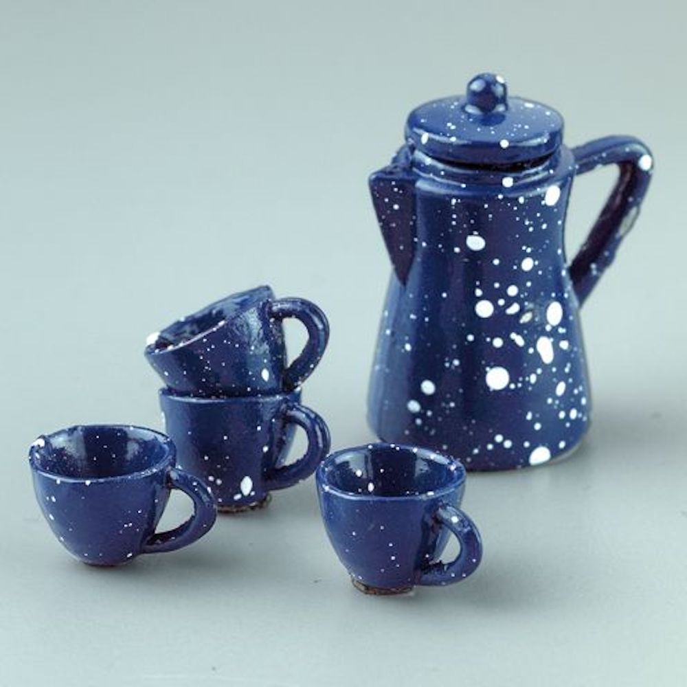 Miniatur, Teeservice, 1-2 cm + 5 cm, 5 - teilig, blau