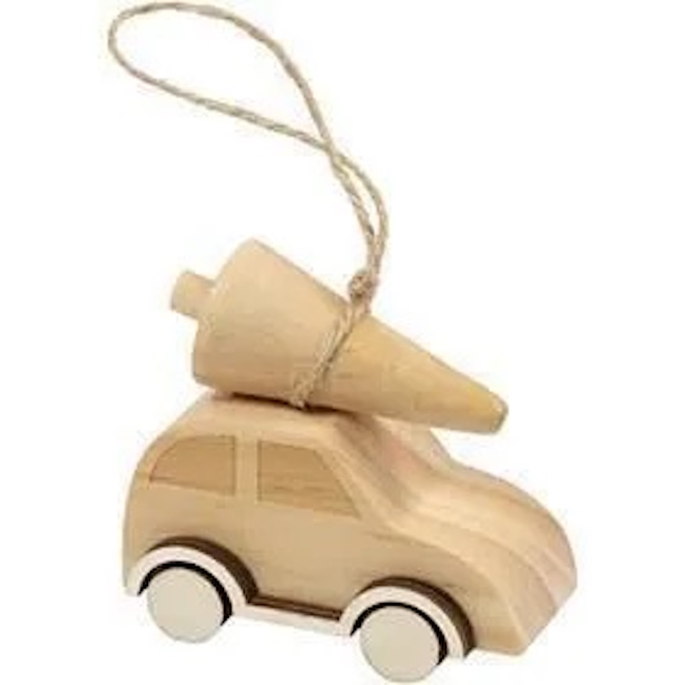 Holzfigur,  Auto mit Weihnachtsbaum, H 6 cm, B 3,5 cm, 1 Stk 