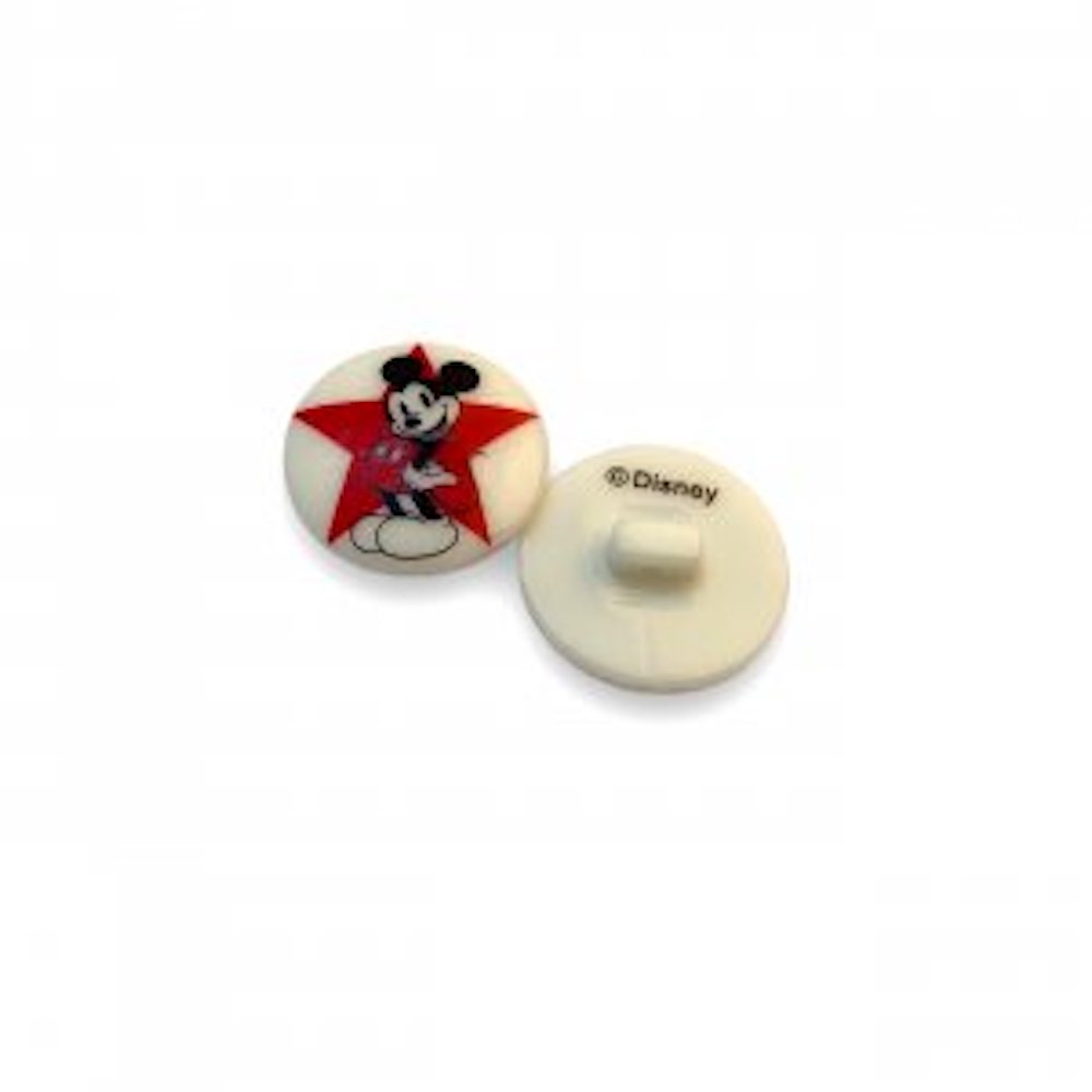Kinderknopf Öse Disney Mickey auf rotem Stern, 22 mm, 1 Stück