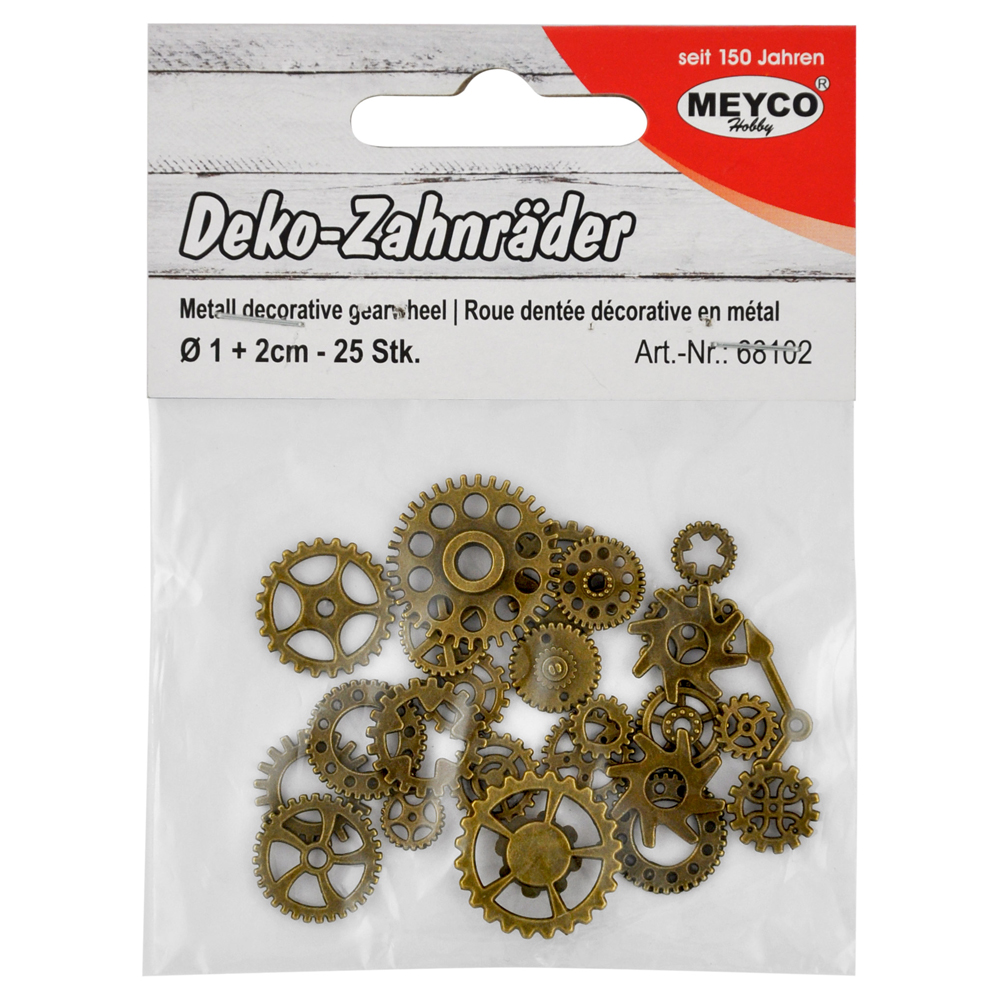 Metall-Deko Zahnräder, 25 Stk./ Beutel 0,5 - 1,8 cm bronze