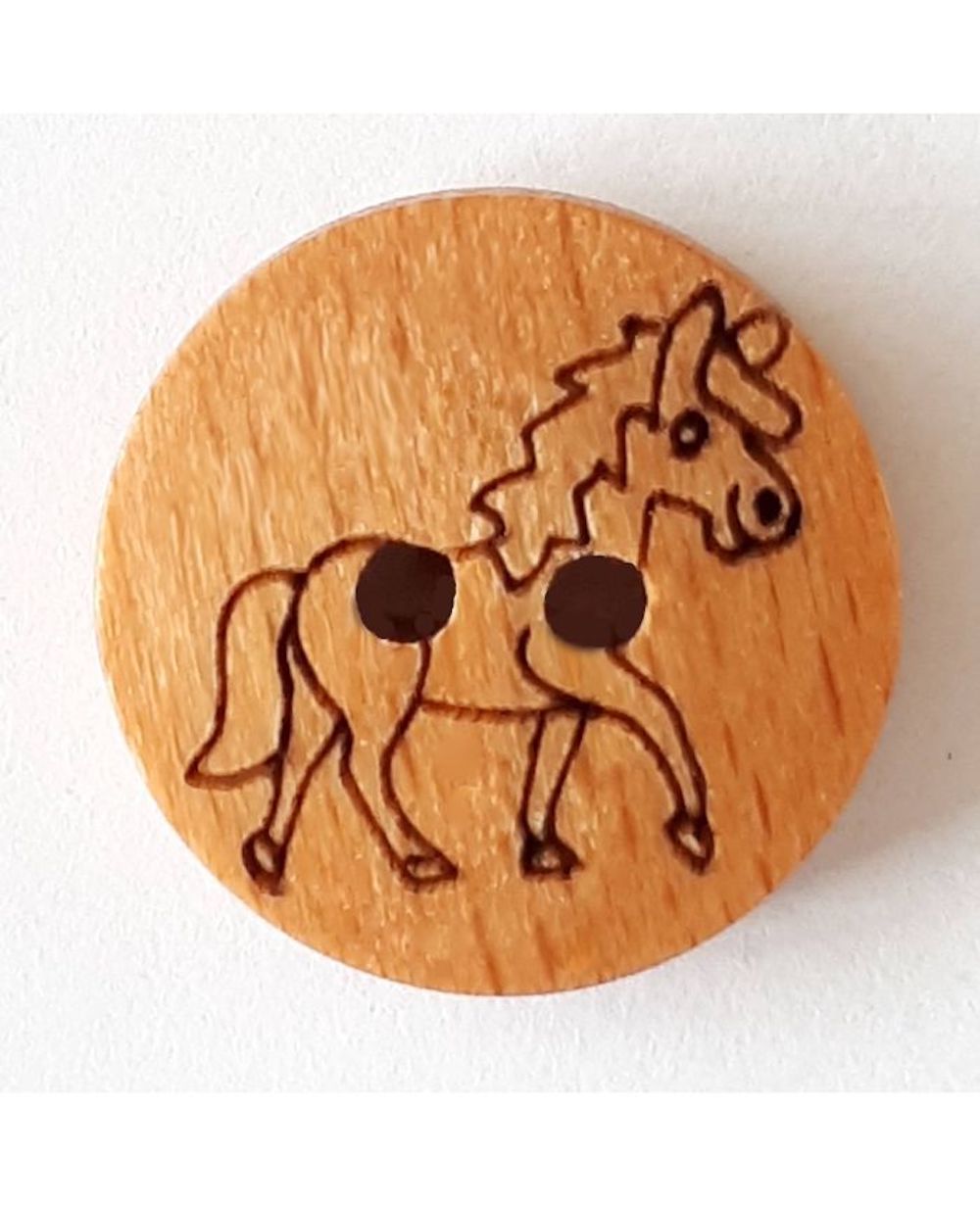 Kinderknopf Holzknopf  Knopf mit 2 Löchern  Pferd  1 Stck.