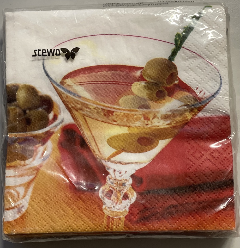 20 Cocktailservietten - Cocktaiglas mit Oliven- 25x25cm - 3-lagig