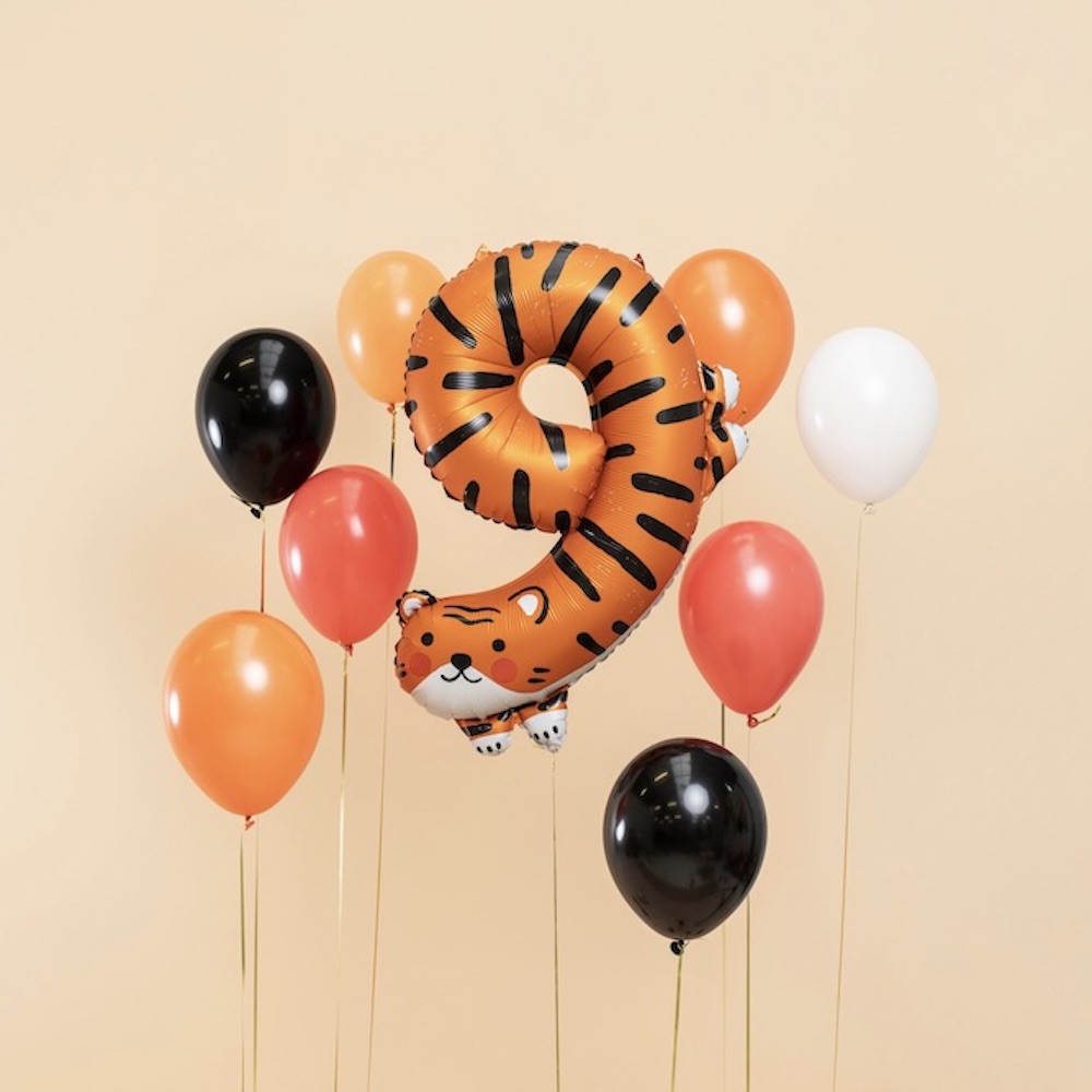 Folienballon Zahl 9 Tiger, 64x87cm, 1 Stück