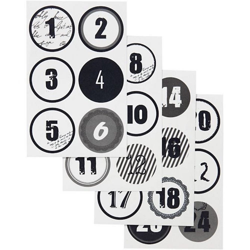 Sticker Kalenderzahlen, D: 4 cm, 9x14 cm, 4 Bl. sort./ 1 Pck