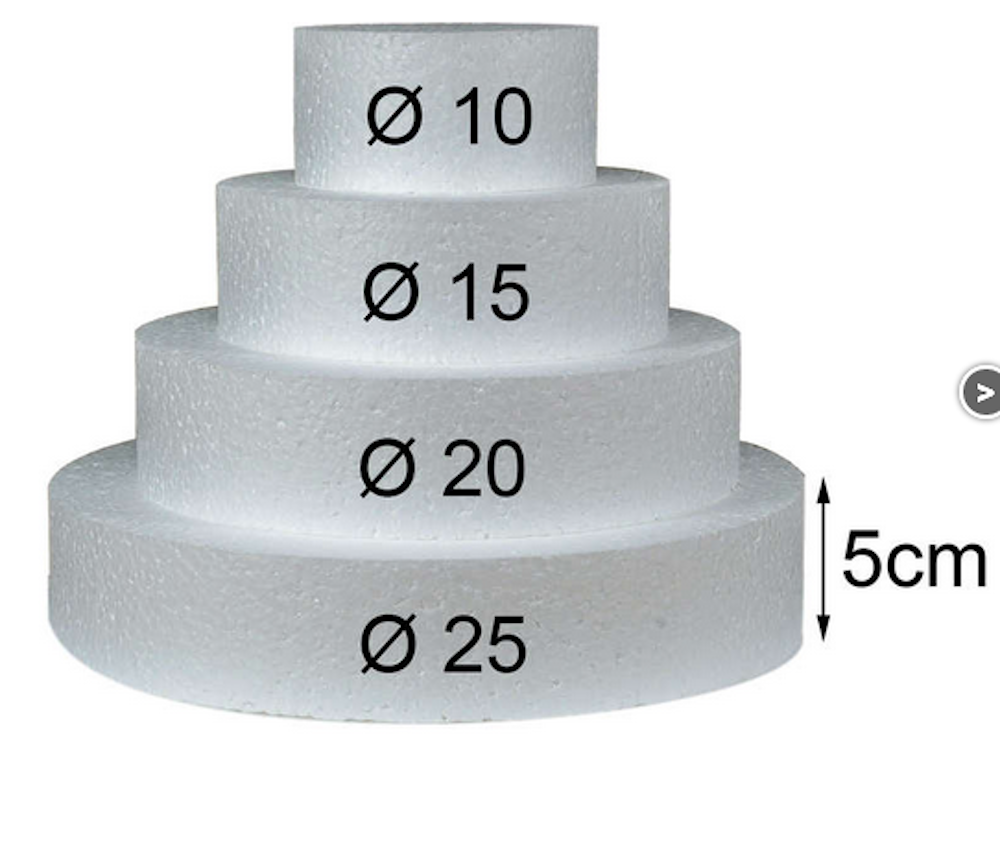 Styroportorte Styropor Torte Set rund vierstöckig Durchmesser 10cm; 15cm; 20cm; 25cm; Höhe 5 cm