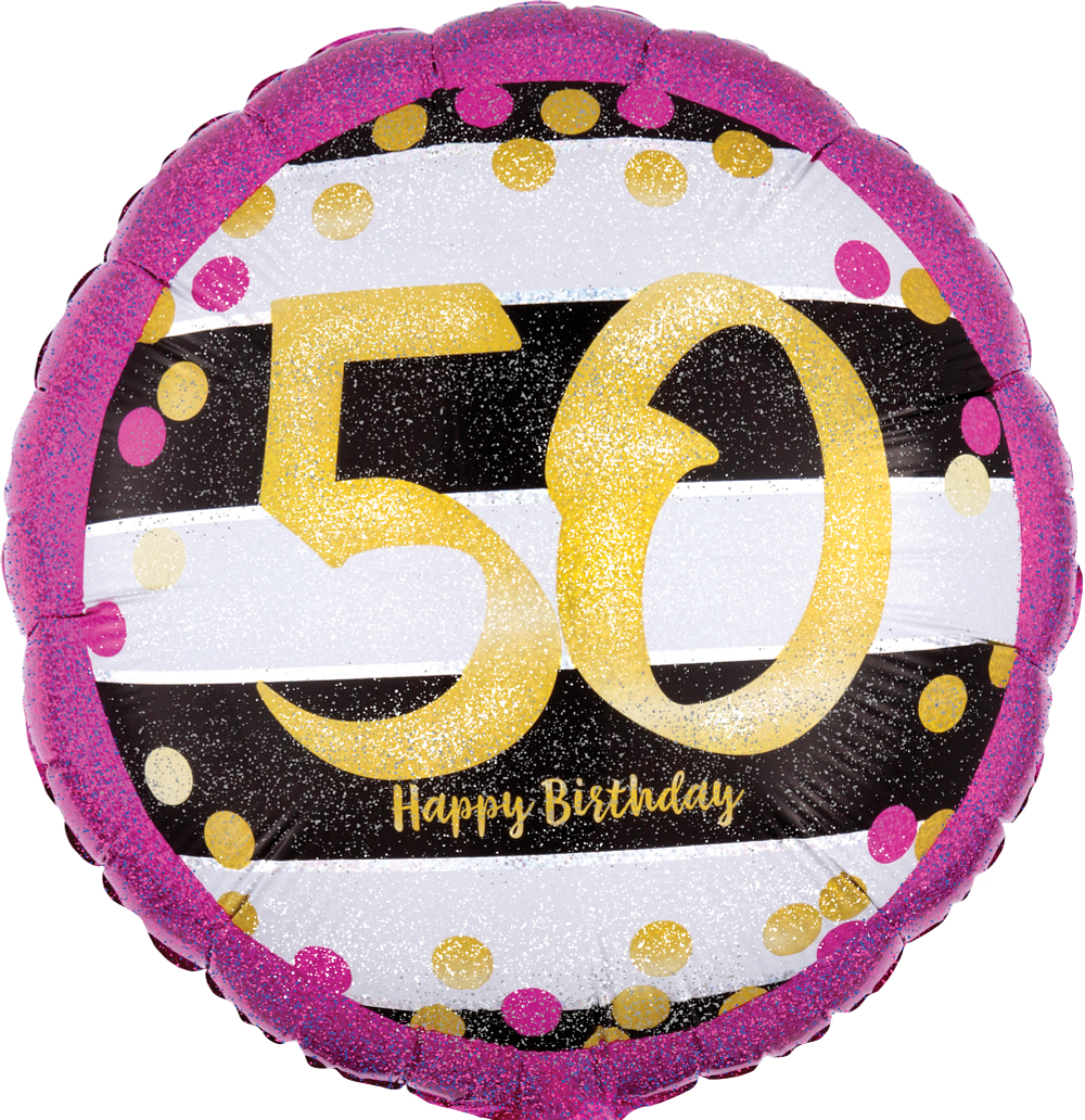 Folienballon rund - Zahl 50 - Pink & Gold