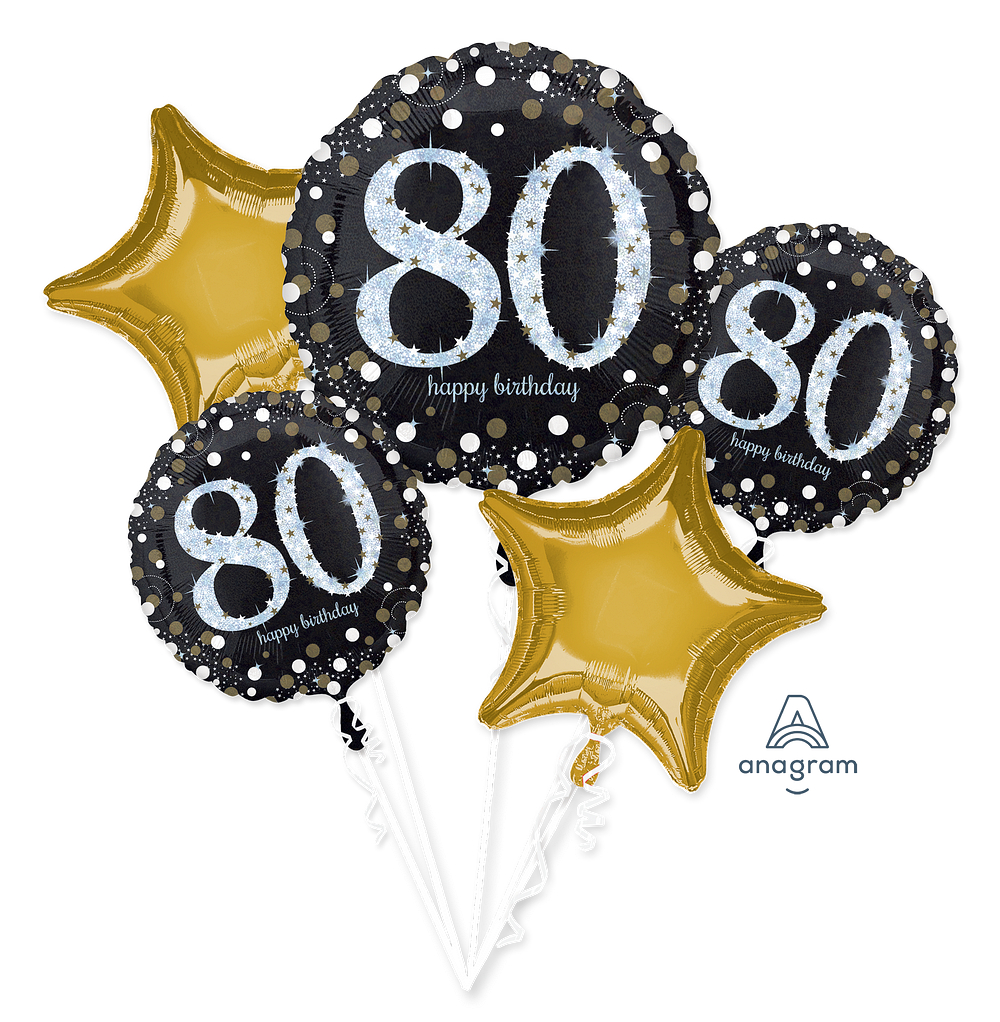 Folienballon Bouquet - Zahl 80 - Sparkling Birthday - 5 Ballons