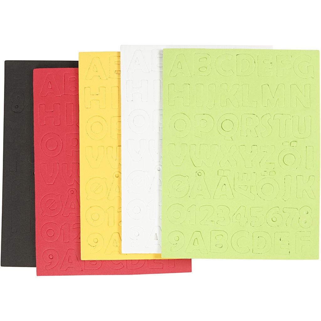 Moosgummi-Buchstaben & Zahlen selbstklebend, Größe 2-2,3 cm, Sortierte Farben, 5 Bl./ 1 Pck.
