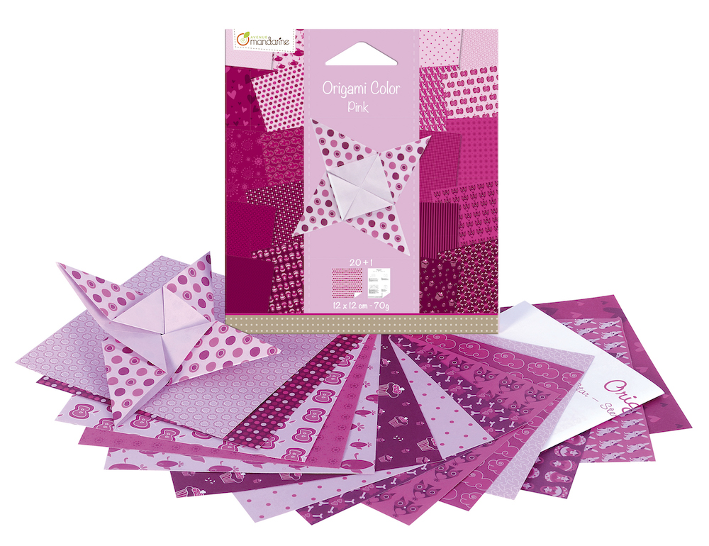 Avenue Mandarine, Origami Color, Packung mit 20 Blatt Origamipapier 12x12cm, 70g - Rosa