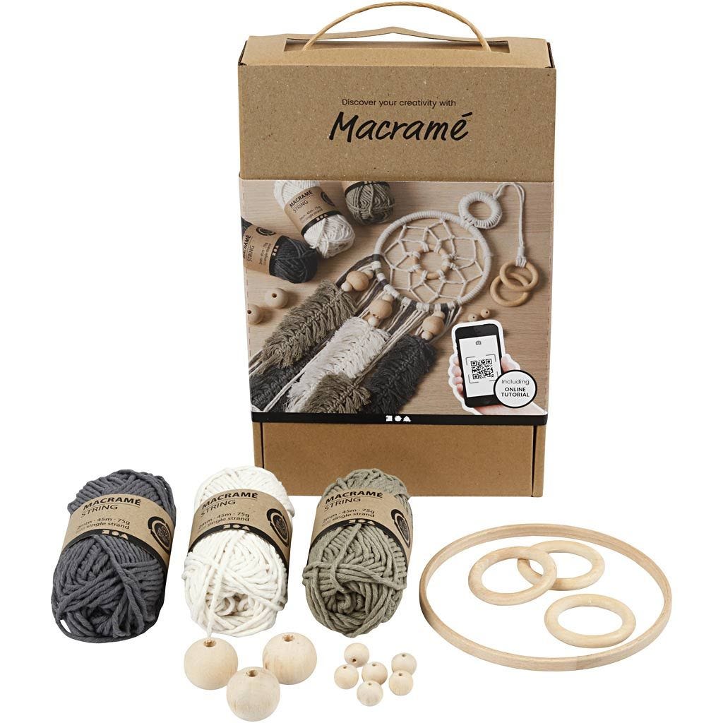 Lernset Macramé Makramee für einen Traumfänger, mit Wolle und Holzringen