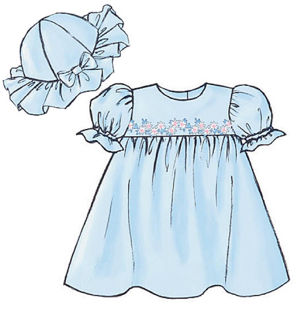 Butterick® Papierschnittmuster Easy Baby Kleid Hut Overall B4110, Größe OSZ S-XL (ca. 64-81cm Körperhöhe)